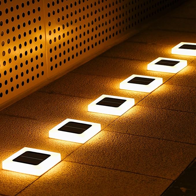 Pathway Lights Solar Powered Square Flat Solar Lights Outdoor Waterproof Solar Stair Light In Ground Landscape Lighting for Garden Lawn Patio Yard Walkway Night Lamp (Warm Light)