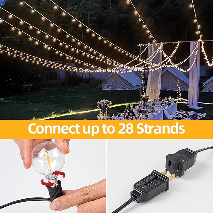 50FT G40 LED String Lights with 25 Shatterproof Bulbs (2 Spares), E12 Sockets, 2700K Warm White, eatherproof Patio | Lumora