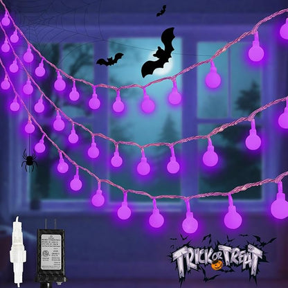 LORRYTE Connectable Purple Halloween Lights Outdoor Indoor - 43FT 100LED Globe String Lights Plug in with Timer, 13 Modes Fairy Light Waterproof for Party Halloween Decorations Bedroom Decor