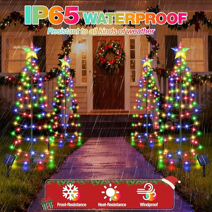 24" Spiral Solar Christmas Tree Outdoor Decorations 2 Pack - Upgrade 80 LEDs Multicolor Solar Christmas Lights with 8 Lighting Modes, Waterproof Pre-lit Xmas Tree for Pathway Garden Patio Yard