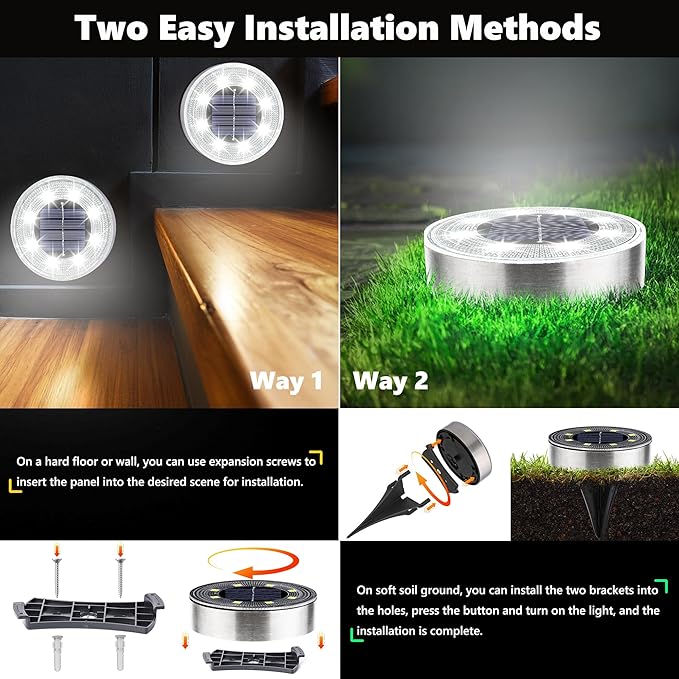 Mulit-Purpose Solar Ground Lights Outdoor - 8 Pack IP68 Waterproof Solar Powered Deck Lights Outdoor Landscape | Lumora
