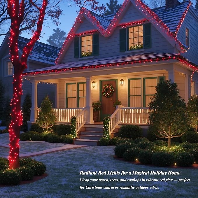 100 LED Red String Lights 33ft, Plug in Fairy Lights with 8 Lighting Modes, Indoor Outdoor Waterproof Decorative | Lumora