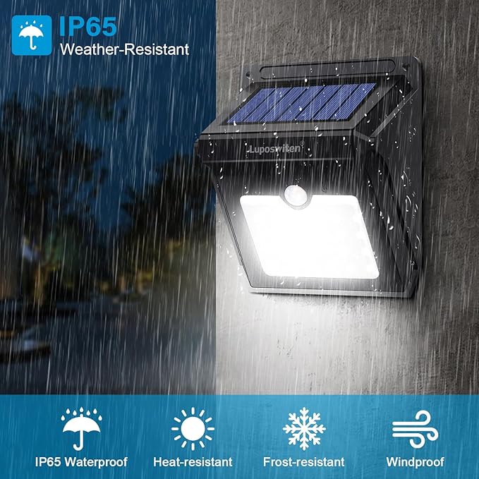 28 LEDs Solar Lights Outdoor, Motion Sensor Wireless Waterproof Security Wall Lights, Solar Light for Outdoor, Front Door, Back Yard, Garage, Porch by Luposwiten [4 PACK]
