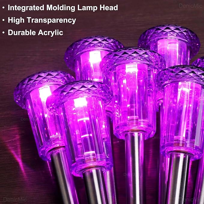 DenicMic Solar Lights Outdoor 10 Pack Waterproof Purple LED Stainless Steel Stake Outside Lights for Yard Pathway | Lumora