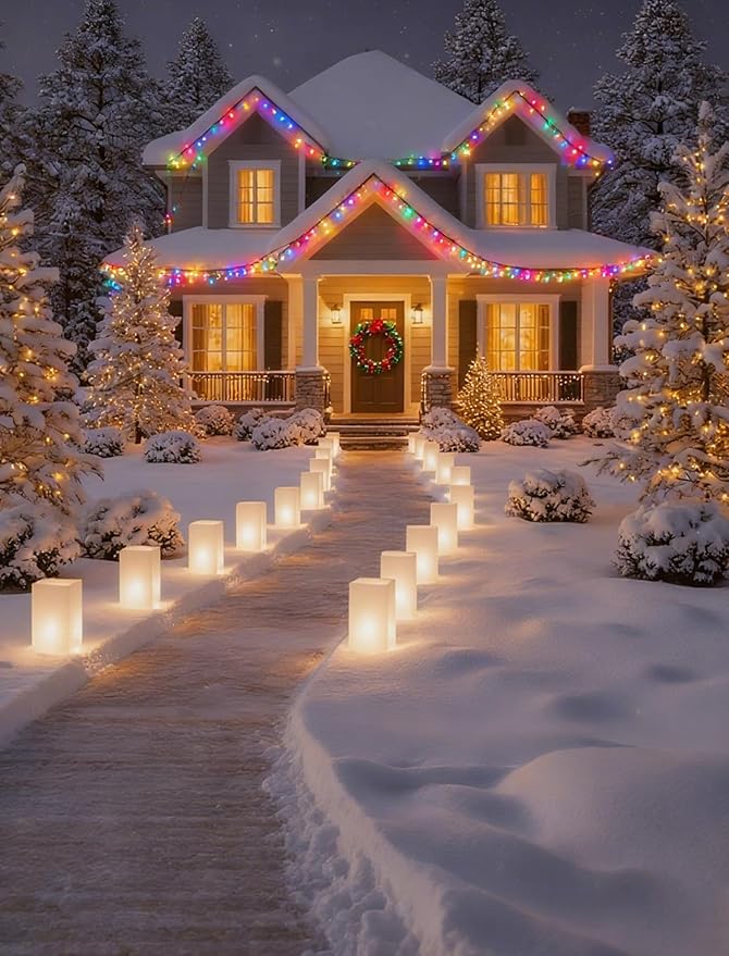 10 Pack Christmas Luminaria Pathway Lights - Enchanting Glowing Paper Bag Walkway Lights with 20 Stakes | Lumora