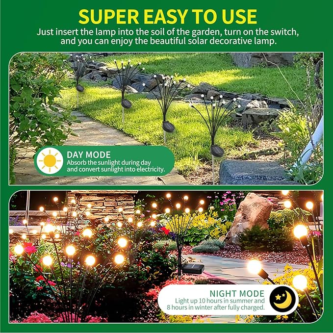 Solar Lights Outdoor Waterproof 2 Pack of 16 LEDs Garden Patio Firefly Decoration Unique Gifts Women Grandparents