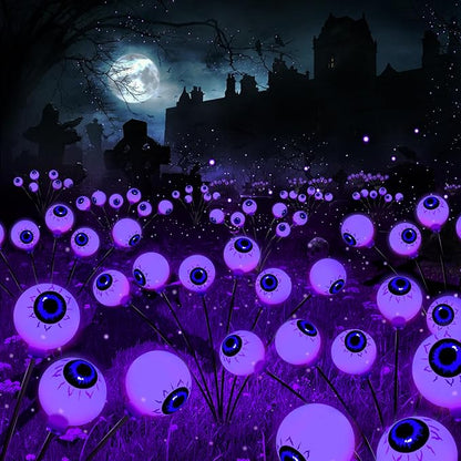 Brizled Purple Solar Halloween Lights, 2 Pack Total 12 LED Halloween Eyeball Lights, 2 Modes Outdoor Purple Swaying Firefly Light Waterproof Scary Pathway Lighting for Outside Garden Yard Lawn Path