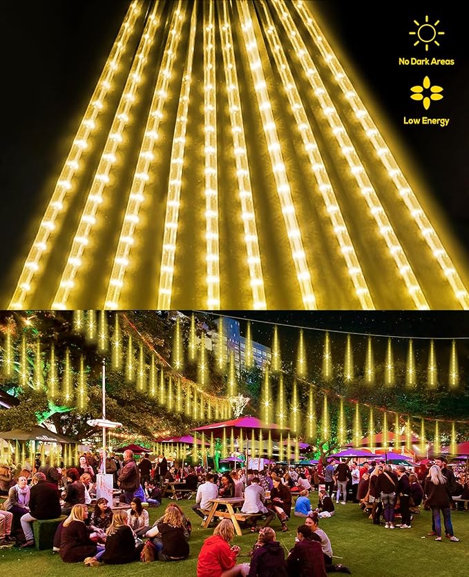 Meteor Shower Lights Outdoor Christmas Light UL Certified 20 Inch 20 Tubes 1080 LED Falling Rain Drop Lamp Snowfall Icicle Cascading String Lights for Xmas Holiday Tree Garden Decor, Warm White