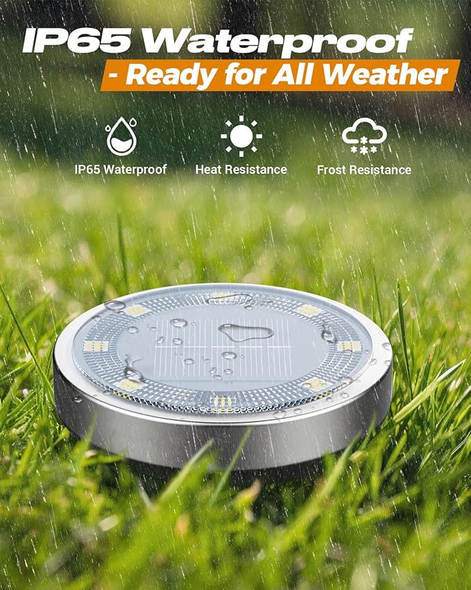 btfarm 10 Pack Solar Ground Lights Outdoor, 8 LED Solar Disc Lights IP65 Waterproof Flat Solar Light, Pathway | Lumora