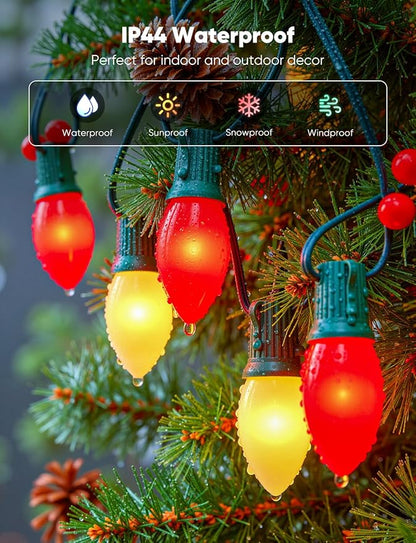 Vintage C9 LED Christmas Lights Outdoor, 50 Feet C9 String Lights with 50 Shatterproof Matte Bulbs, Connectable Waterproof Lights for Holiday Party Roofline Backyard Garden Patio, Red & Warm White