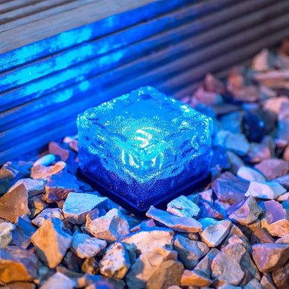2 Pack Solar Path Ice Cube Lights Outdoor, Waterproof Garden Glass Path Light Solar Ice Light Crystal Brick Landscape Light (Blue)
