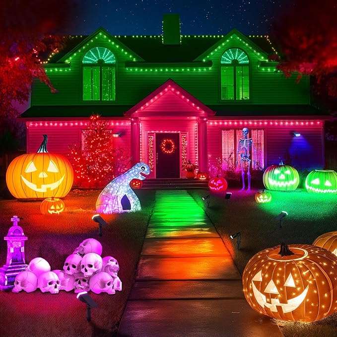 Linkind StarRayS Solar Landscape Spotlights, Color Changing RGB Solar Powered Outdoor Garden Lights, IP67 Waterproof Multicoloured Christmas Decorations for Pathway, Patio, Gate, Fence, 2-Pack
