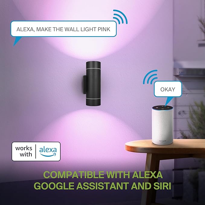 ASD 2 Light Smart RGBW LED Indoor & Outdoor Wall Light Fixture | 30W 900LM 2700K-6500K 120V Cylinder Up Down Lights | Waterproof Exterior Wall Sconce | Front Door, Porch, Patio | Black, ETL