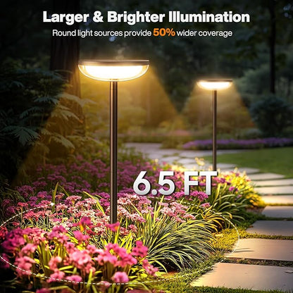 Tall Solar Pathway Lights Outdoor, 2 Pack Solar Garden Lights Outdoor Waterproof Bright Up to 12 Hrs, Round Garden Light for Yard Flower Bed Patio Path Walkway Driveway Outside Decor