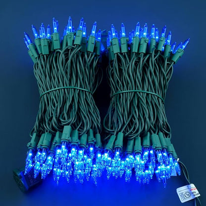 YULETIME 200 Blue Christmas Lights, Pack of 2 Sets 33 ft 100 Count Incandescent-Like LED String Lights (Blue)