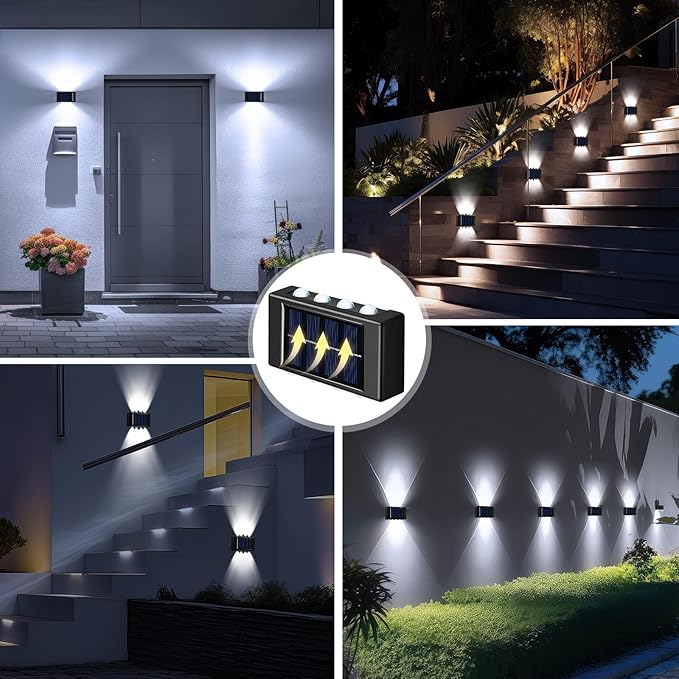 8 Pack Solar Wall Lights for Outside 6000K Cold Solar Fence Lights Up and Down LED Autumn Outdoor Decorative | Lumora