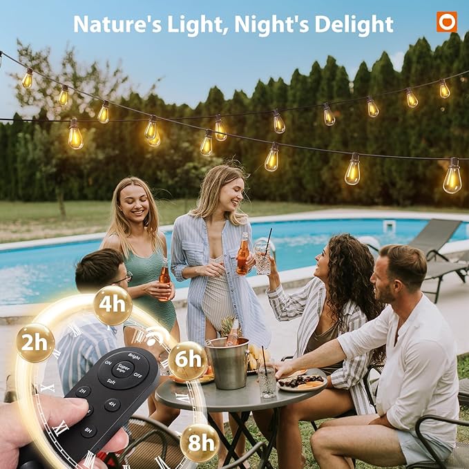 addlon 54FT(48FT+6) Solar String Lights Outdoor Waterproof with USB Port & Remote Control Solar Patio Lights for | Lumora