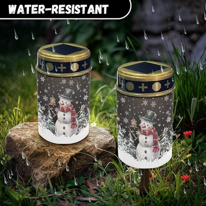 Snowman Snowflake 2 Pcs Garden Solar Lights Outdoor Waterproof Landscape Path Lights LED Read Light Solar Powered Outside Merry Christmas Solar Lights for Pathway Yard