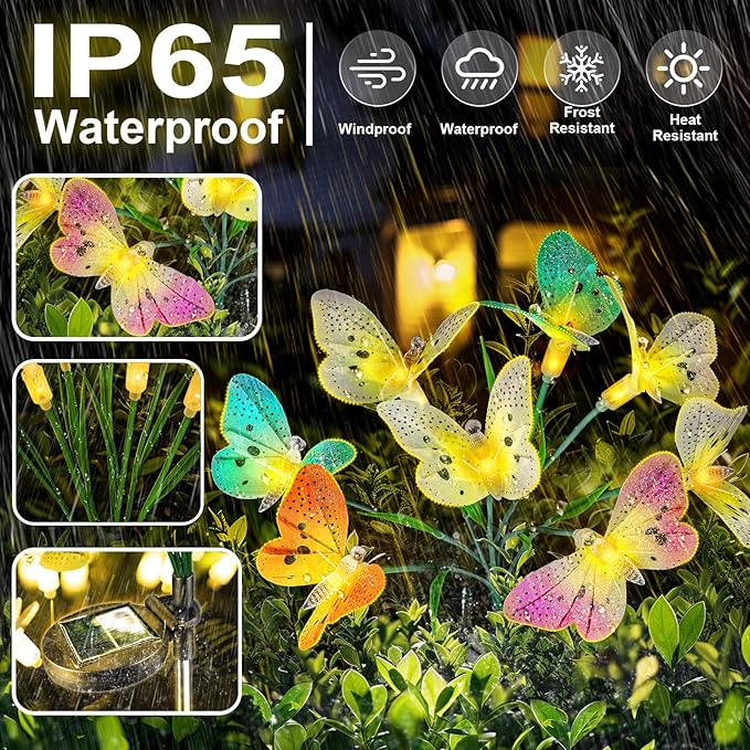Anordsem Solar Garden Lights Outdoor: 8 Removable Optical Fiber Butterflies 2 Pack - Waterproof Fun Animal | Lumora