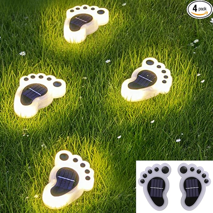 Led Footprint Solar Lights(Warm White),Waterproof Outdoor Gardent Lights, Lawn Landscape Path Lights(4-Pack)