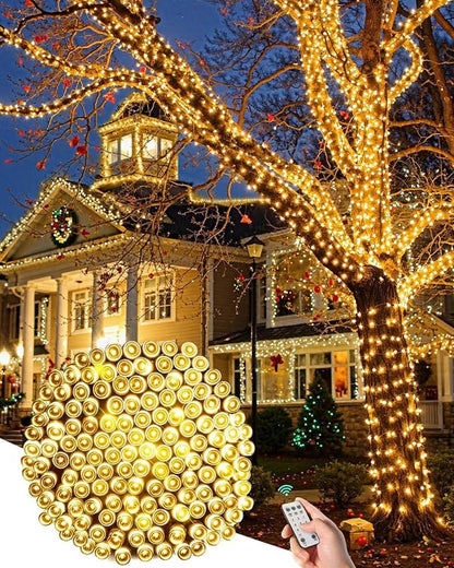 580 LED String Lights, 196FT Indoor Outdoor Fairy Lights, Waterproof Twinkle Christmas Decorations Lights with Remote for Bedroom Outside Tree Garden Halloween Camping Wedding Party Decor, Warm Yellow