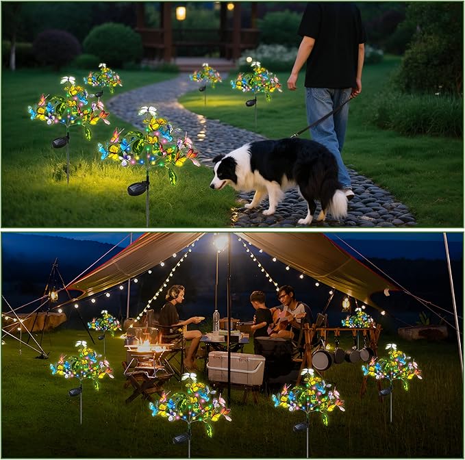 Anothera 2Pcs Solar Butterfly Lights Features Flashing or Steady-on Modes, Waterproof Sunflower Garden Lights for Outdoor, Patio, Lawn, Yard, Valentine's Day Gifts for Wife and Girlfriend