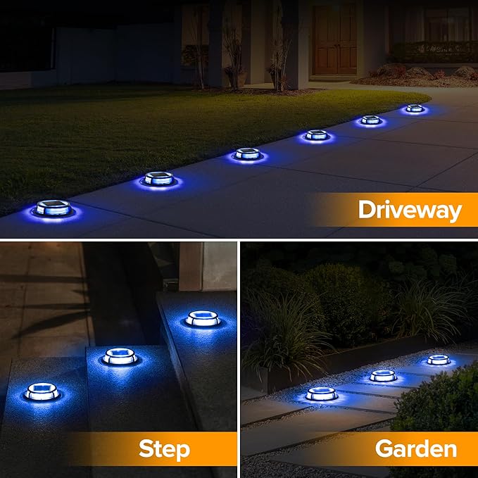 LUTEC 2 Pack Solar Deck Lights Driveway Dock 12 LEDs Light Solar Powered Outdoor Waterproof Road Markers for Step | Lumora