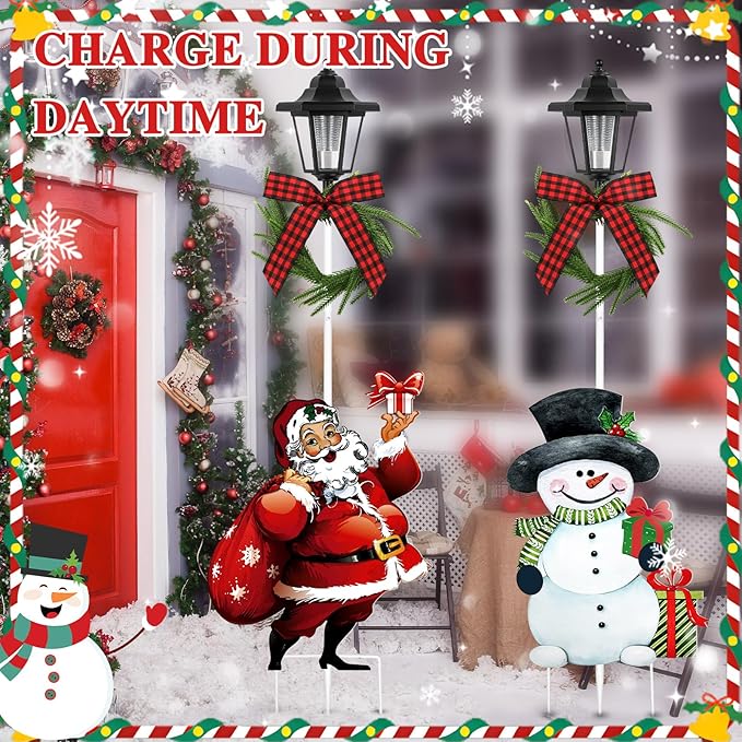 Tuanse 2 Pack Solar Christmas Outdoor Decoration 52 Inch Solar Xmas Snowman & Santa Pathway Lights Metal Garden | Lumora