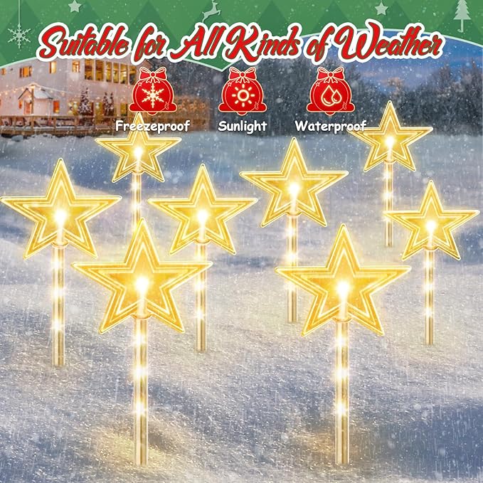 8 Pack Christmas Decorations Outdoor for Yard, 2 Charging Ways Large 1200mAh Solar Christmas Pathway Lights, 32 LED Christmas Lights 10 Modes Waterproof Christmas Decorations Outside for Garden Decor