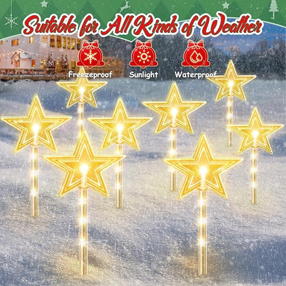 8 Pack Christmas Decorations Outdoor for Yard, 2 Charging Ways Large 1200mAh Solar Christmas Pathway Lights, 32 LED Christmas Lights 10 Modes Waterproof Christmas Decorations Outside for Garden Decor