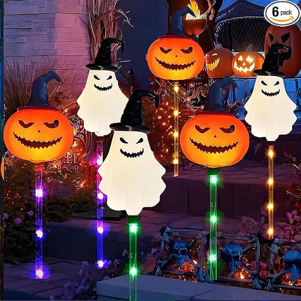 6Pack Halloween Solar Garden Pathway Lights Outdoor Landscaped LED Lighted Path Solar Powered Pumpkin Ghosts with | Lumora