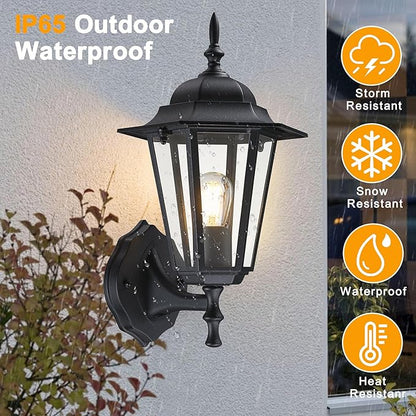 Outdoor Wall Lantern, Wall Sconce as Porch Lighting Fixture, E26 Base 60W Max, Aluminum Housing Plus Glass, Wet Location Rated, Bulbs not Included, Matte Black, 2 Pack