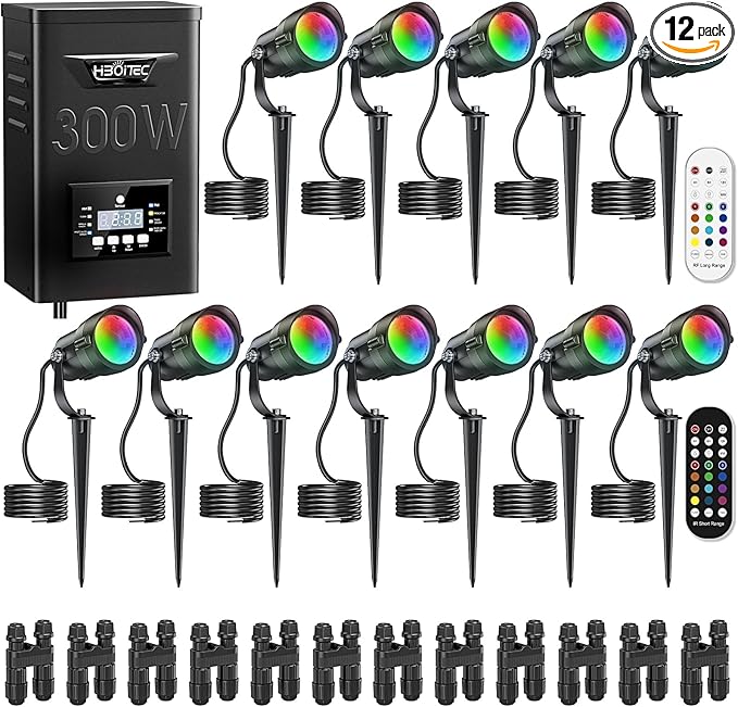 HIBOITEC RGBW Low Voltage Landscape Lighting 12W with 300W Transformer Remote Connectors Spotlights Landscape | Lumora