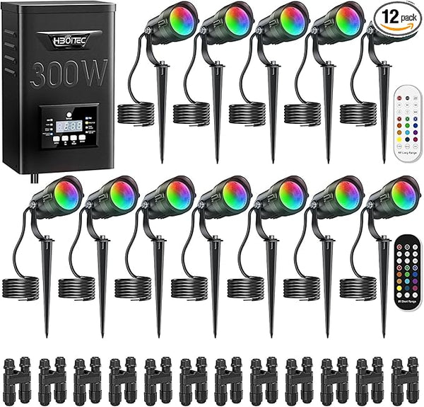 HIBOITEC RGBW Low Voltage Landscape Lighting 12W with 300W Transformer Remote Connectors Spotlights Landscape | Lumora