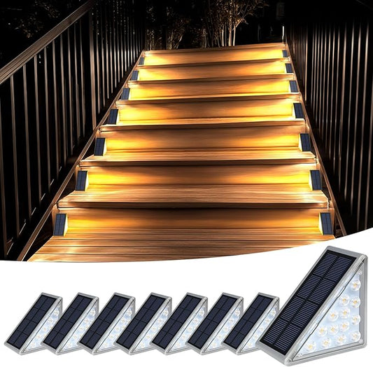 Solar Step Lights for Outside Waterproof IP67, 8 Pack Solar Stair Lights LED Outdoor Step Lights Decor for Stair, Deck, Front Step, Patio, Garden