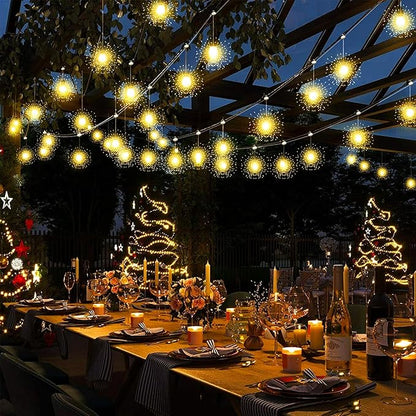 Firework Lights Waterproof Hanging, 200 LED Battery Operated Decorative String Lights Outdoor for Wedding, Party, Backyard, Patio Indoor Fairy Night Light for Home Decor, Bedroom Rechargeable, 4 Pack