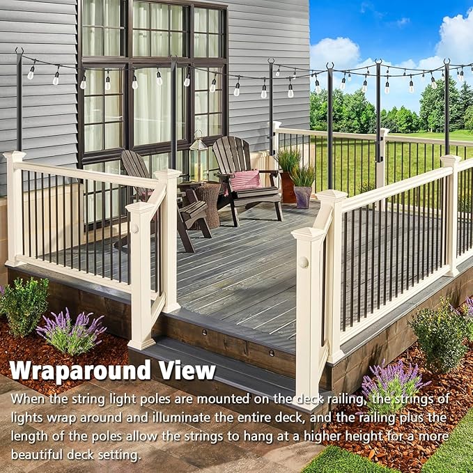 10 Pack 5Ft String Light Poles,Outside String Lights,Outdoor Light Poles,Metal Poles Stand for Patio,Backyard,Deck | Lumora