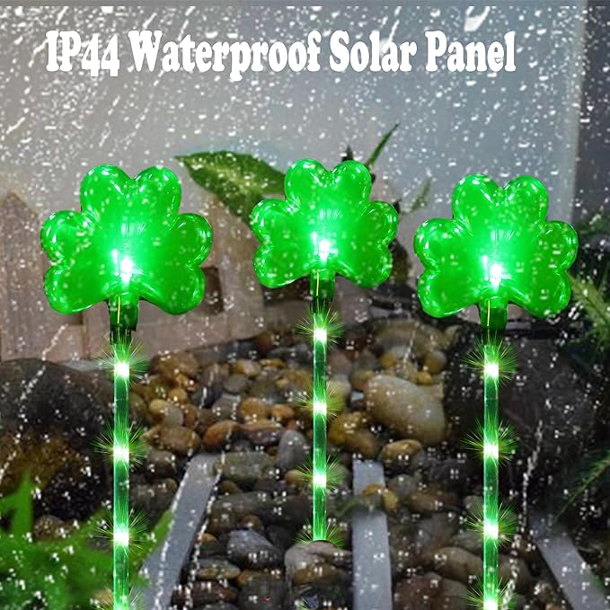 5 Pack St. Patrick's Day Solar Pathway Lights Outdoor - Green LED Shamrock Landscape Stake Lights, Waterproof Solar Powered Plug-in Lawn & Garden Decor for Yard, Walkway, Irish Party Decorations