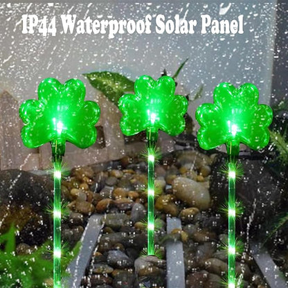 5 Pack St. Patrick's Day Solar Pathway Lights Outdoor - Green LED Shamrock Landscape Stake Lights, Waterproof Solar Powered Plug-in Lawn & Garden Decor for Yard, Walkway, Irish Party Decorations