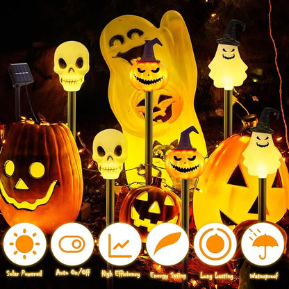 6 Pack Halloween Decorations Outdoor Solar Stake Lights Halloween Lights Waterproof for Garden Patio Yard Pathway Grave Lawn Porch Party Decor(White Skull)