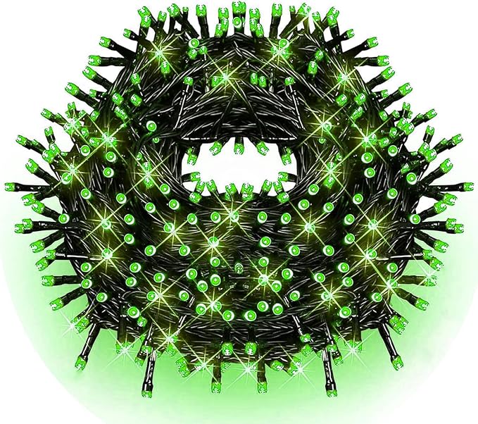 Christmas Decorations Outdoor 33ft 100LED Green String Lights, 8 Lighting Modes, Waterproof Fairy Lights for Christmas Party, Patio, Yard, Christmas Connectable up to 6 Sets（Black Wire-Green）.