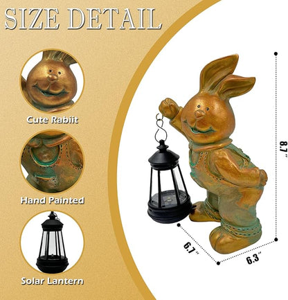 Outdoor Bunny Statue Solar Lantern for Garden Yard Lawn Patio Bronze Rabbit Figurine Decorations Housewarming for Mom Grandma Women