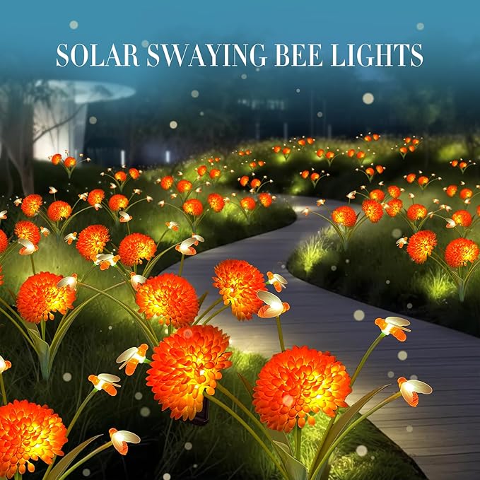 Solar Garden Lights, 6 Pack Swaying Bee Lights with Flowers, Waterproof Firefly Light Outdoor for Garden Patio Yard Pathway Decoration, Gifts for Women Mother's Day