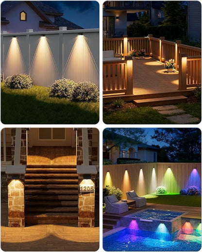 VOLISUN Solar Fence Lights with Remote Control, 50 Lumen LED Fence Lights Solar Powered, IP65 Waterproof, 10 RGB Color Long-Lasting Solar Lights for Backyard Garden Deck Patio Railing (12 Pack)