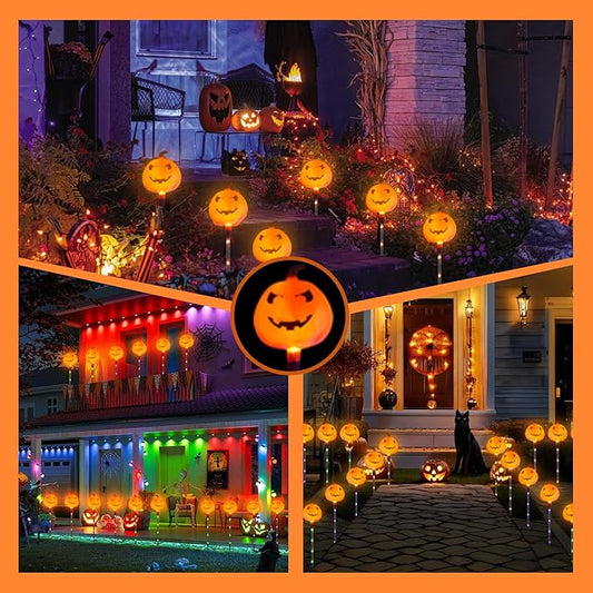 Halloween Pumpkin Stake Lights, 6 Pack Outdoor Decorative Solar Pumpkin Lights, Waterproof Halloween Decorations for Party, Patio, Garden, Lawn & Yard Decor