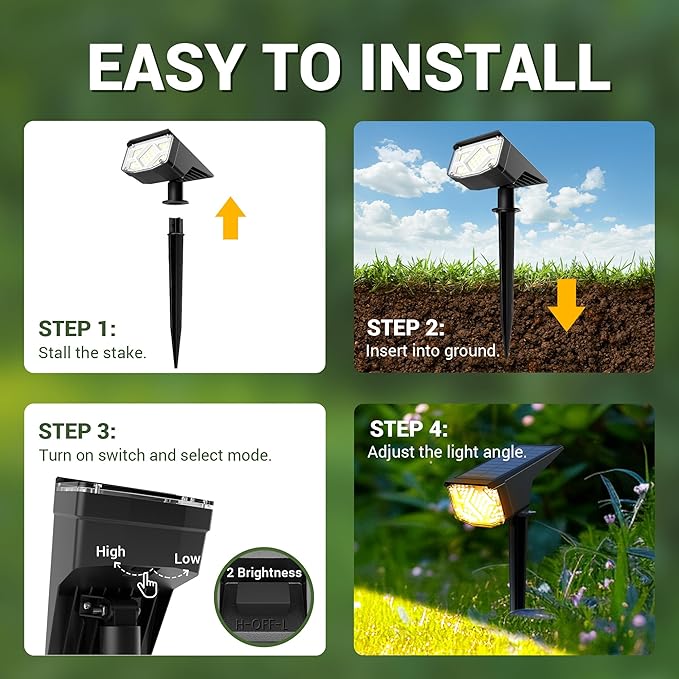 Illuminate Your Outdoor Space Solar Spot Lights - IP65 Waterproof with 2 Lighting Modes and Compact Design - Ideal | Lumora