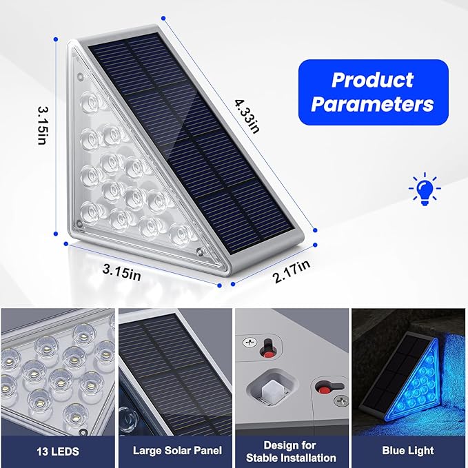 NIORSUN Solar Step Lights,16 Pack Blue LED Outdoor Step Lights, Stair Lights Outdoor for Patio, Fence, Yard | Lumora