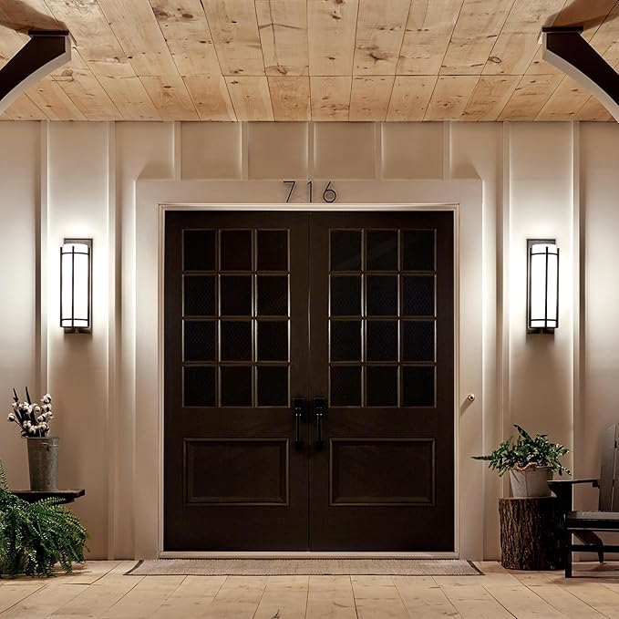 Kichler Camden 22.5" 2 Light Outdoor Wall Light with Opal Etched Glass in Anvil Iron | Lumora