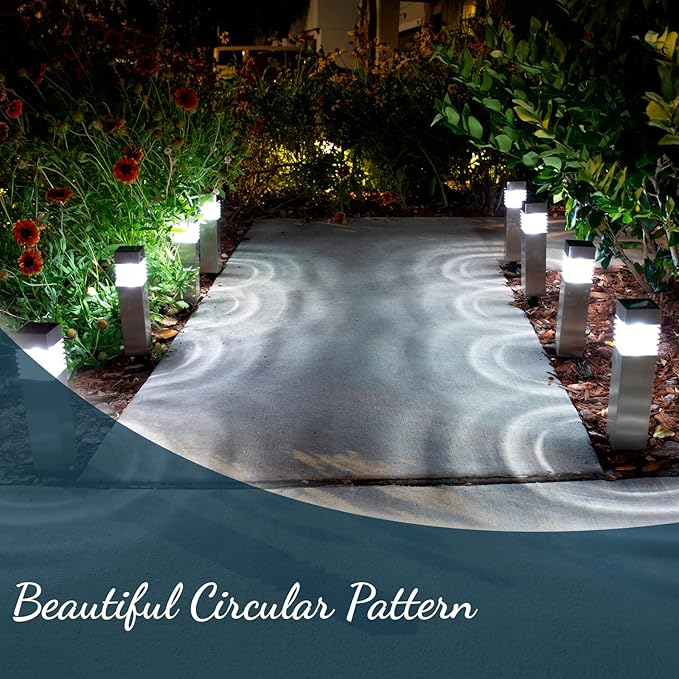 Morvat Solar Pathway Lights - 8-Pack Auto On/Off LED Solar Powered Outdoor Waterproof Landscape Lights, for Garden, Yard, Lawn, Patio, Walkway, Driveway, Pathway & Lighting, Dusk to Dawn - Square