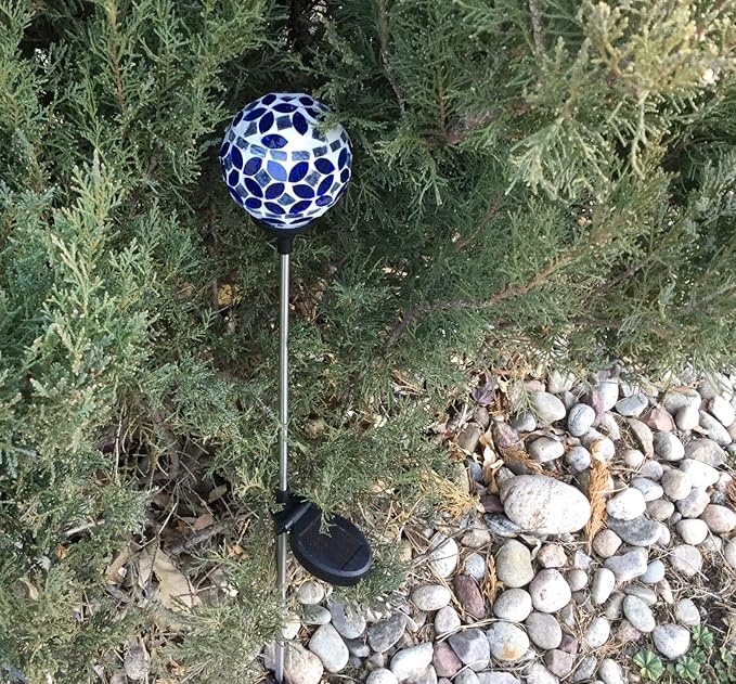 Solar Blue White Glass Ball Light, Garden Decor Landscape Globe Stake Multi-Color Color Change Yard LED Lamp Light 3.5 inch